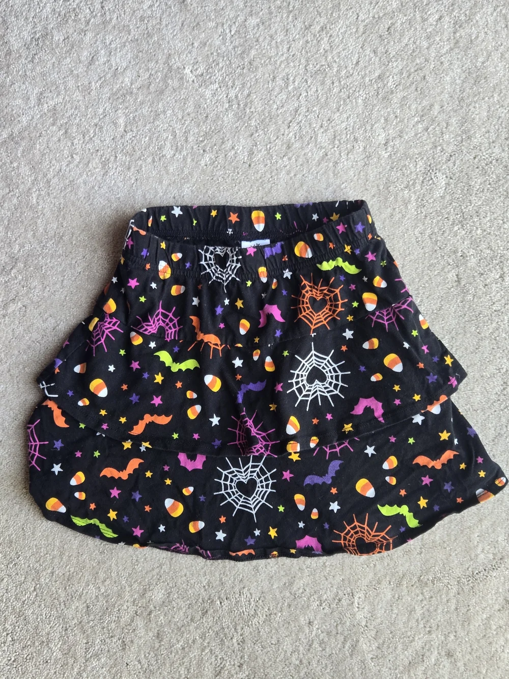 Kids Halloween Spiderweb & Candy Corn Skirt - Black